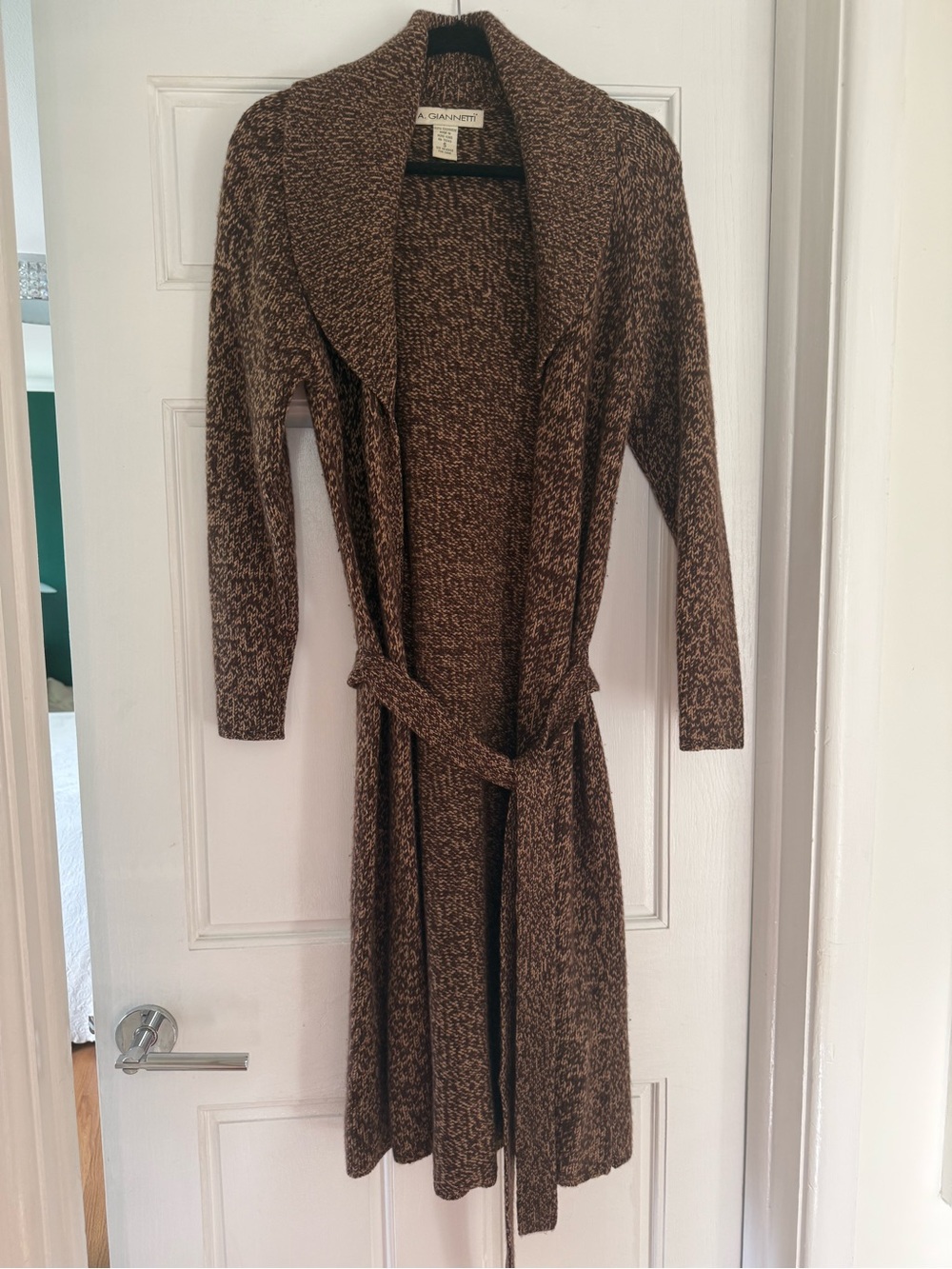 A. Giannetti 100% Heavyweight Cashmere Wrap Belted Sweater Coat Brown, Sz Small
